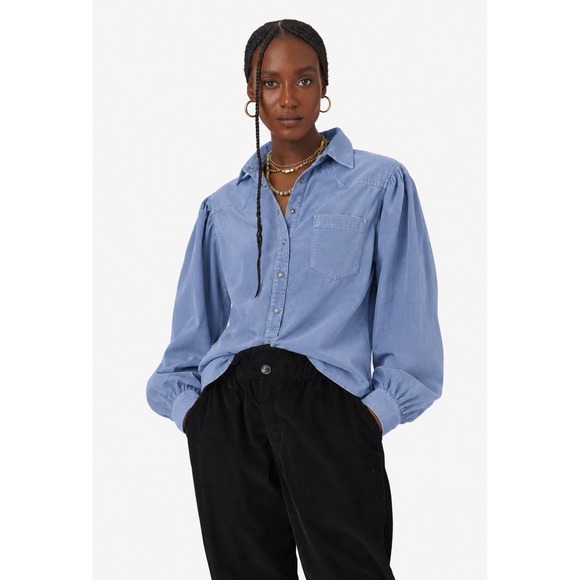 XiRENA Tops - Xirena Shirt XS Wylan BLUE Corduroy Snap Button Long Sleeve Western Boho